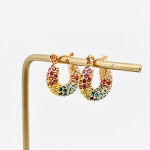 Sparkling 18K Gold Plated Stainless Steel Hoop Earrings Small Colored